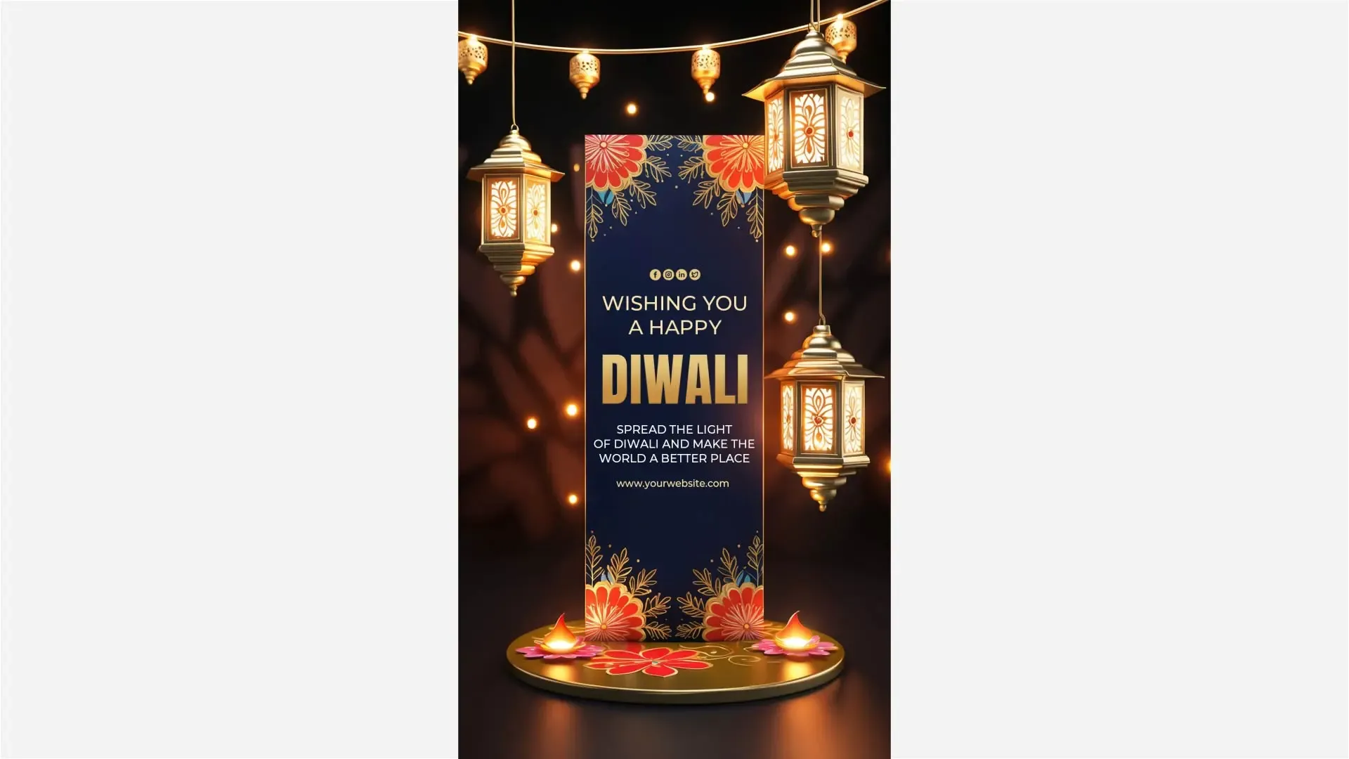 Festive Diwali Wishes Instagram Story Template with Gold Lanterns and Diyas